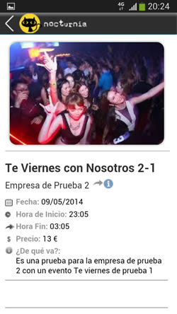 Aplicación para móviles Android detalle de Evento