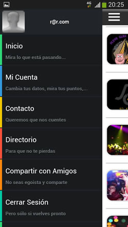 Aplicación para móviles Android menú de usuario